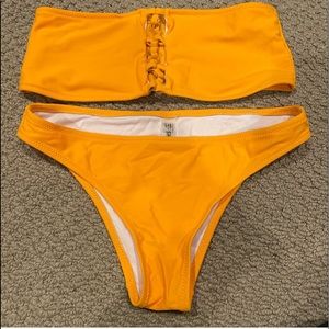 orange shein cut out bikini